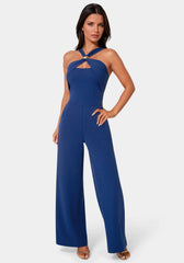 Knit Crepe Twist Wide Leg Jumpsuit