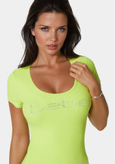 Bebe Logo Short Sleeve Round Neck Rib Top