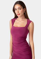 Square Neck High Slit Midi Dress
