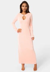 Long Sleeve Open Neck Slinky Maxi Dress