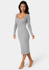 Long Sleeve V-Neck Midi Sweater Dress