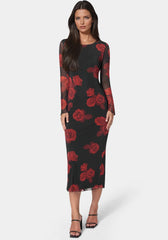 Long Sleeve Printed Powermesh Maxi