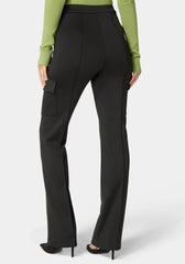 High Waist Straight Leg Patch Pocket Knit Pant