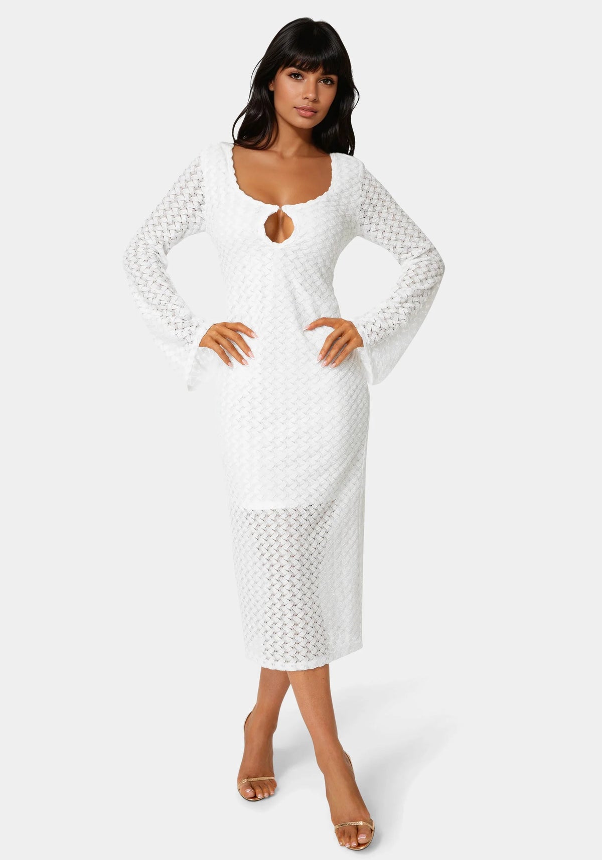 Long Sleeve Cutout Crochet Maxi Dress