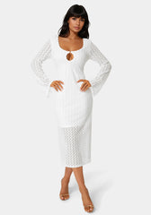 Long Sleeve Cutout Crochet Maxi Dress