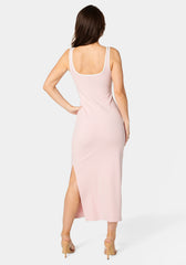 Rib Contrast Square Neck Maxi Dress