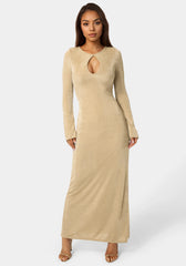 Long Sleeve Open Neck Slinky Maxi Dress