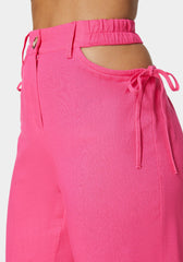 High Waisted Cutout Linen Jogger