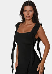 Cascade Ruffle Knit Slip Maxi Dress