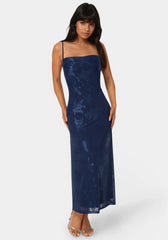 Jacquard Mesh Cowl A-Line Maxi Dress