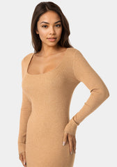 Long Sleeve Scoop Neck Sweater Midi Dress