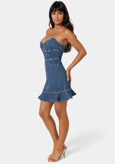 Scalloped Neckline Zip Up Denim Dress