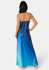 Ombre Satin Strapless Maxi Dress