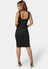 Faux Suede Zip Front Pencil Dress