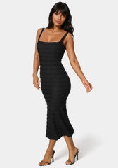 Square Neck Fluted Hem Midi Dress