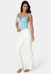 Natural Waist Flared White Jeans