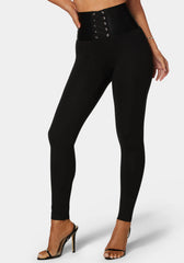 High Waisted Elastic Waistband Lace Up Legging