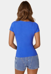 Bebe Logo Short Sleeve Round Neck Rib Top