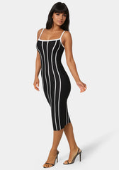 Striple Knit Bodycon Midi Dress