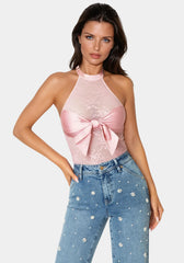 Chest Bow Halter Lace Bodysuit