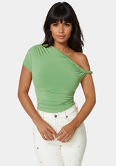 Asymmetrical Shoulder Ruched Bodysuit