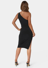 Jersey One Shoulder Midi With Gold Trim