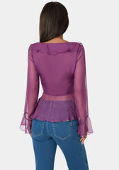Chiffon Fit & Flare Tie Front Blouse