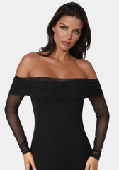 Long Sleeve Off the Shoulder Mesh Maxi Dress