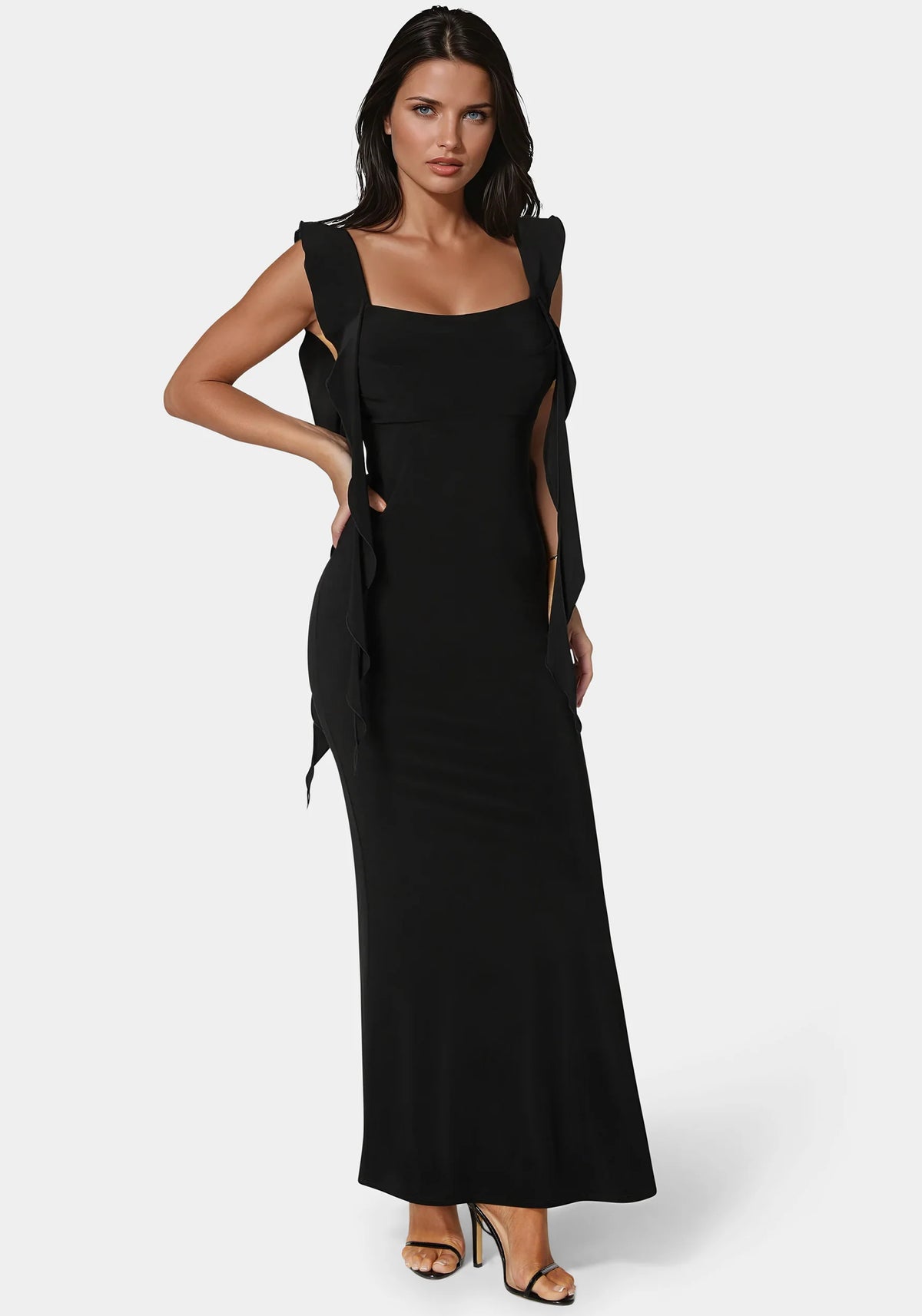 Cascade Ruffle Knit Slip Maxi Dress