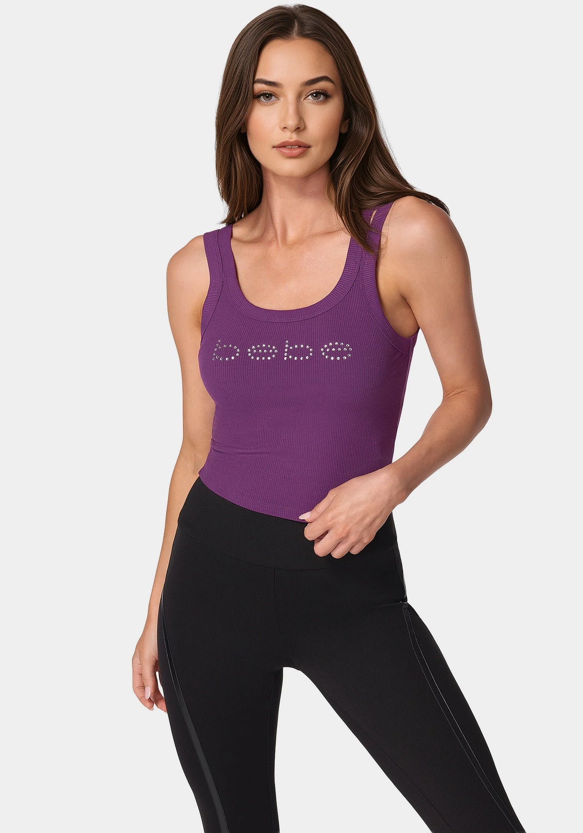 Bebe Logo Double Strap Single Stone Rib Top