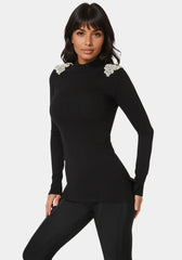 Embellished Mock Neck Tunic Sweater