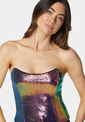 Strapless Scoop Neck Sequin Bustier Top