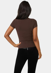 Bebe Logo Short Sleeve Round Neck Rib Top