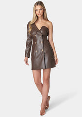 One Shoulder Faux Leather Blazer Dress