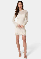 Pearl Embellished Crochet Mini Dress