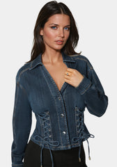 Fitted Corset Lace Up Denim Jacket