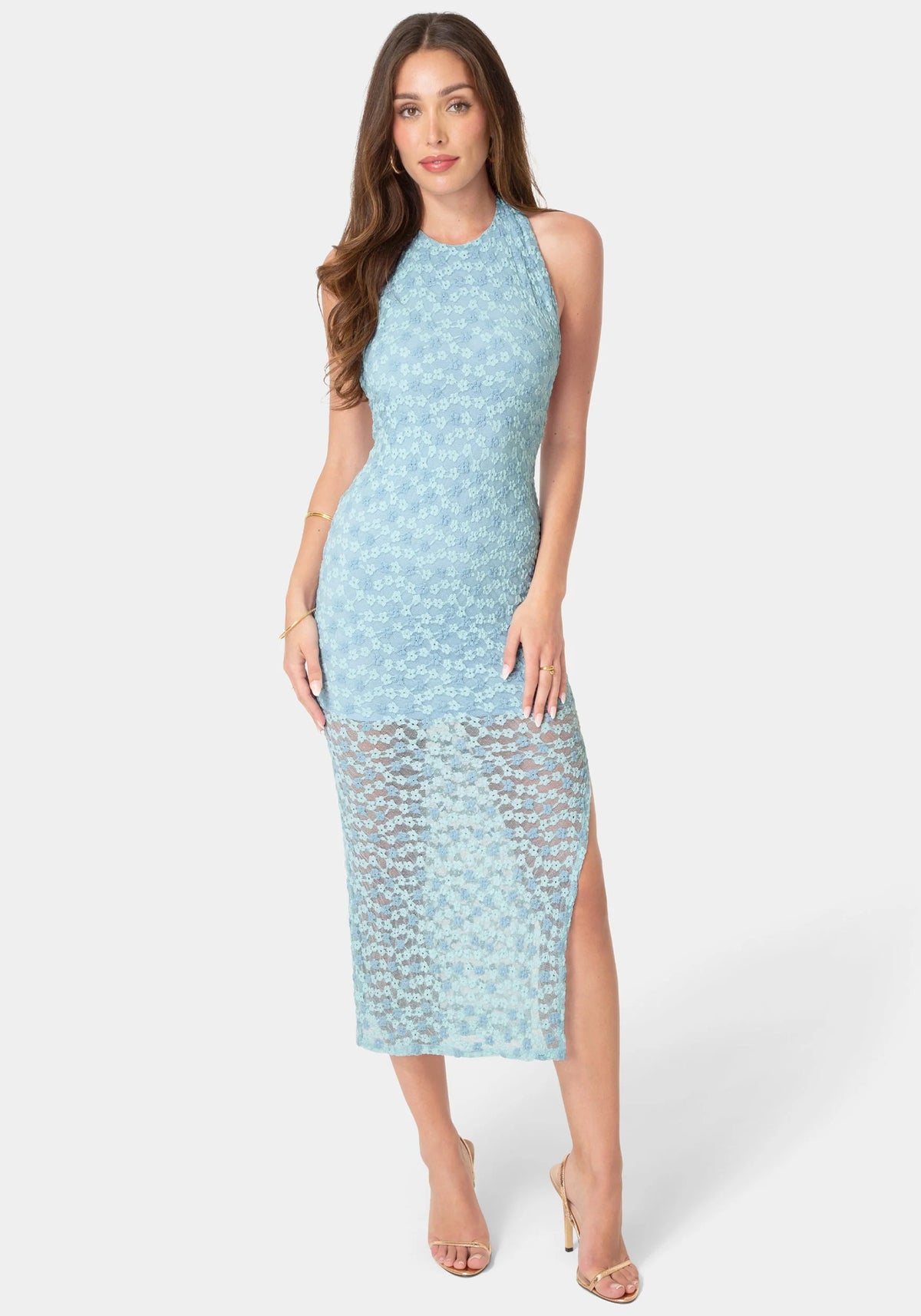 Daisy Lace High Neck Cowl Maxi Dress