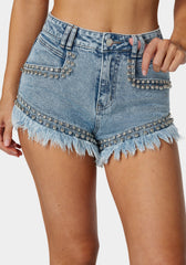 High Waist Studded Denim Short
