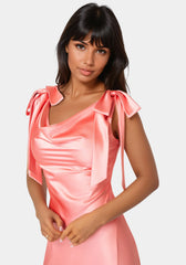 Bow Strap Satin Midi Dress