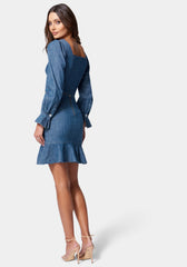 Multi Dart Denim Flared Skirt