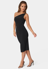 Jersey One Shoulder Midi With Gold Trim