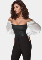 Liquid Chiffon Sleeve Coated Knit Bodysuit