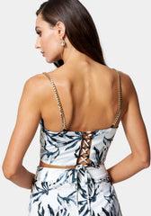 Reversible Satin Chain Strap Lace Up Back Top