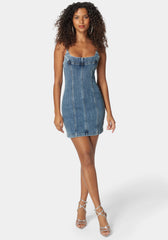 Metal Strap Detail Fitted Denim Dress