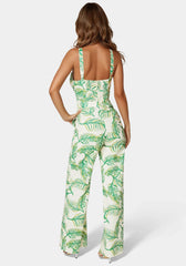 Linen Front Knot Palazzo Leg Jumpsuit