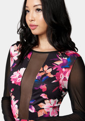 Printed Mesh Inset Midi Dress