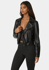 Studded Vegan Leather Moto Jacket