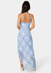 Printed Chiffon Cowl Assy Maxi Dress
