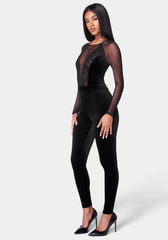 Swiss Dot Combo Velour Catsuit