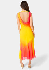 Ombre Chiffon Cowl Maxi Dress
